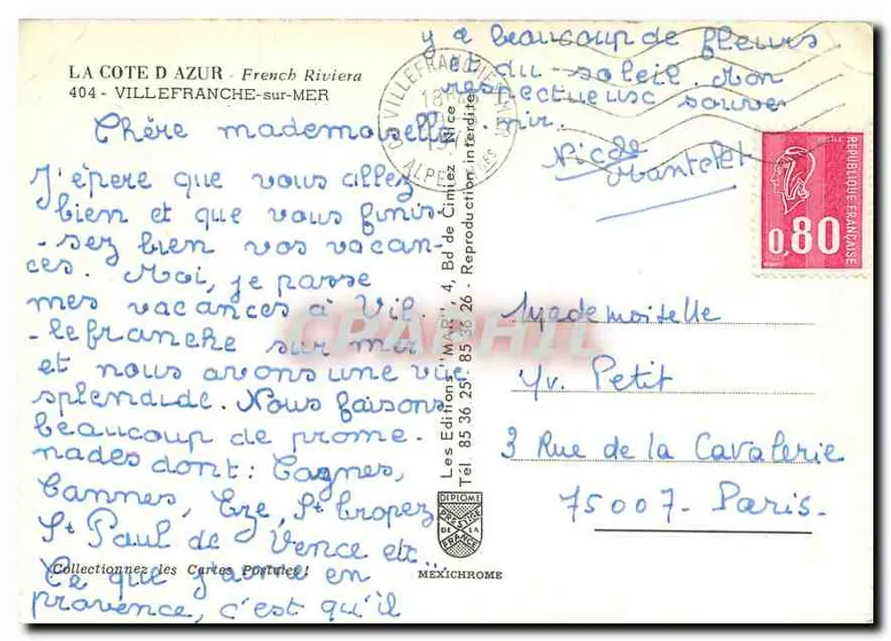 Villefranche-sur-Mer — Panoramablick mit Kirche und Palmen — Verlag IRIS - Rückseite