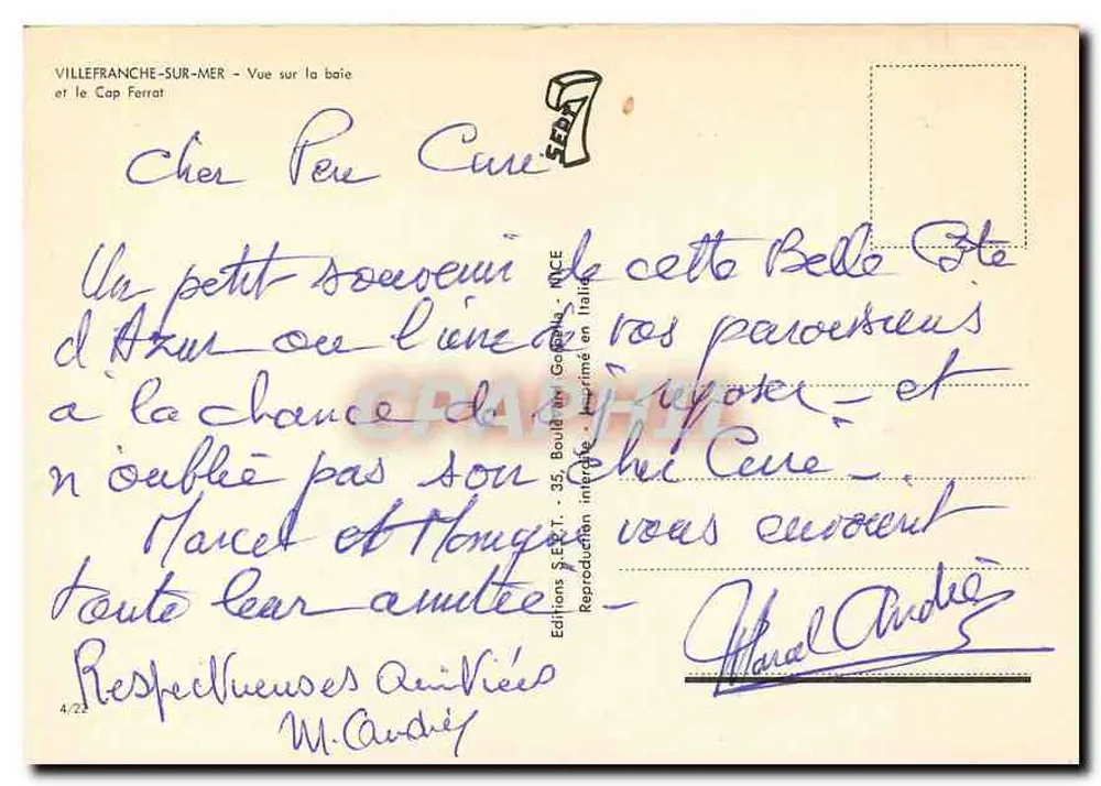 Villefranche-sur-Mer — Ansicht der Bucht und des Cap Ferrat — Editions S.E.R.T. - 95, Boulogne (Italien) - Rückseite