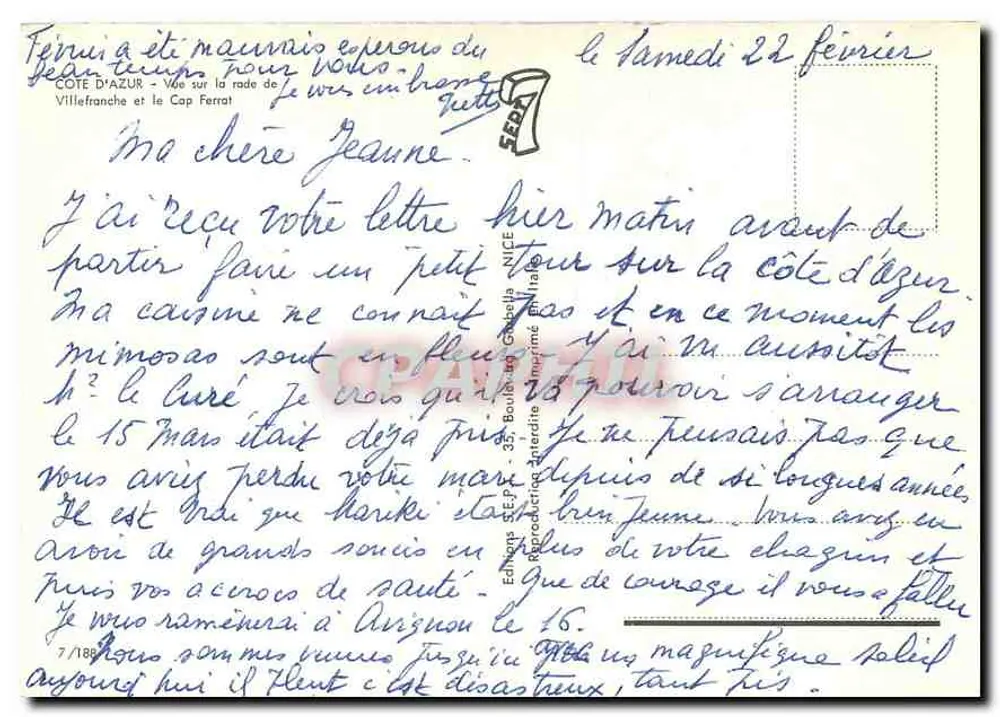 Côte d'Azur — Ansicht der Bucht von Villefranche und des Cap Ferrat — Éditions SEDA - Rückseite