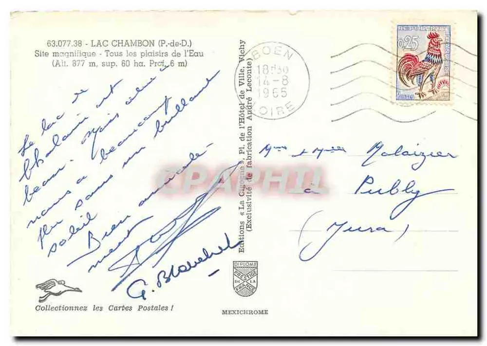 Lac de Chambon — Puy-de-Dôme — Éditions La Cigogne, Vichy - Rückseite