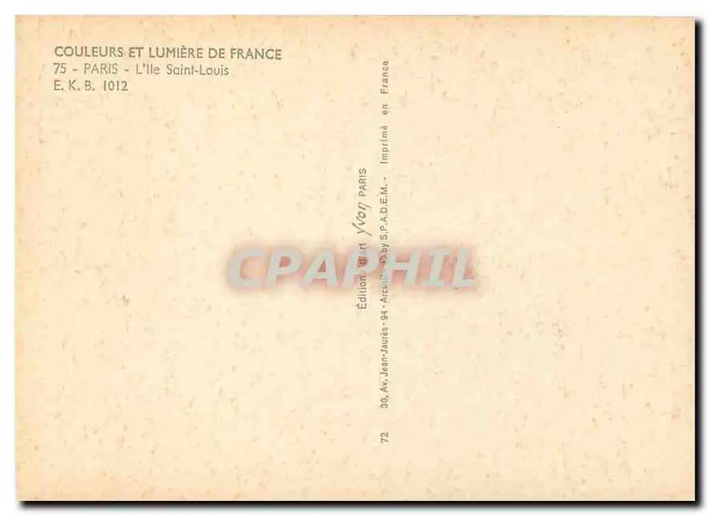 Paris - Île Saint-Louis — Blick auf den Kanal — Édition Yvon - Rückseite