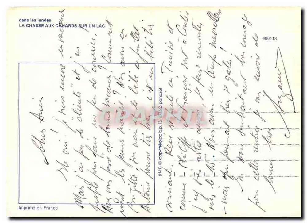 Canards sur un lac — dans les landes — éditeur IRIS, n° 400113 - Verso