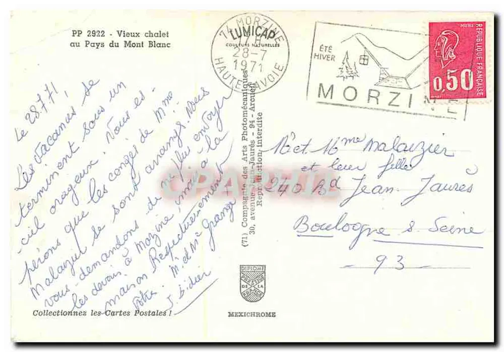 Chalet au Pays du Mont Blanc — PP 2922 — Mexichrome - Verso