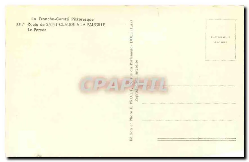 Route von Saint-Claude nach La Faucille — La Percée — Édition E. PROTET, Dole - Rückseite
