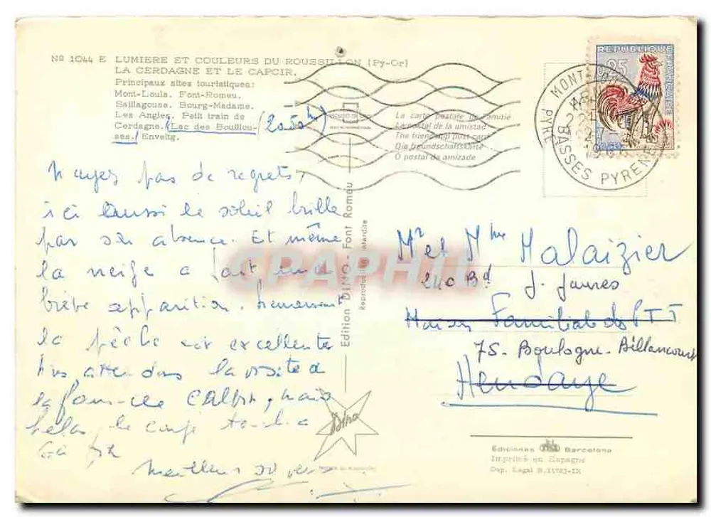 Cerdagne und Capcir — Touristische Ansichtskarte — Ausgabe DJINGO, Nr. 1044 - Rückseite