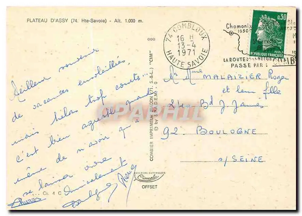 Plateau d'Assy — Hte-Savoie — editor Combière Naturelles - Verso