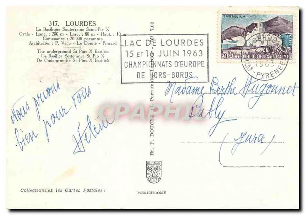 A Basílica Subterrânea de Lourdes — Campeonato Europeu de Peregrinação — Ed. P. Doucet - Verso