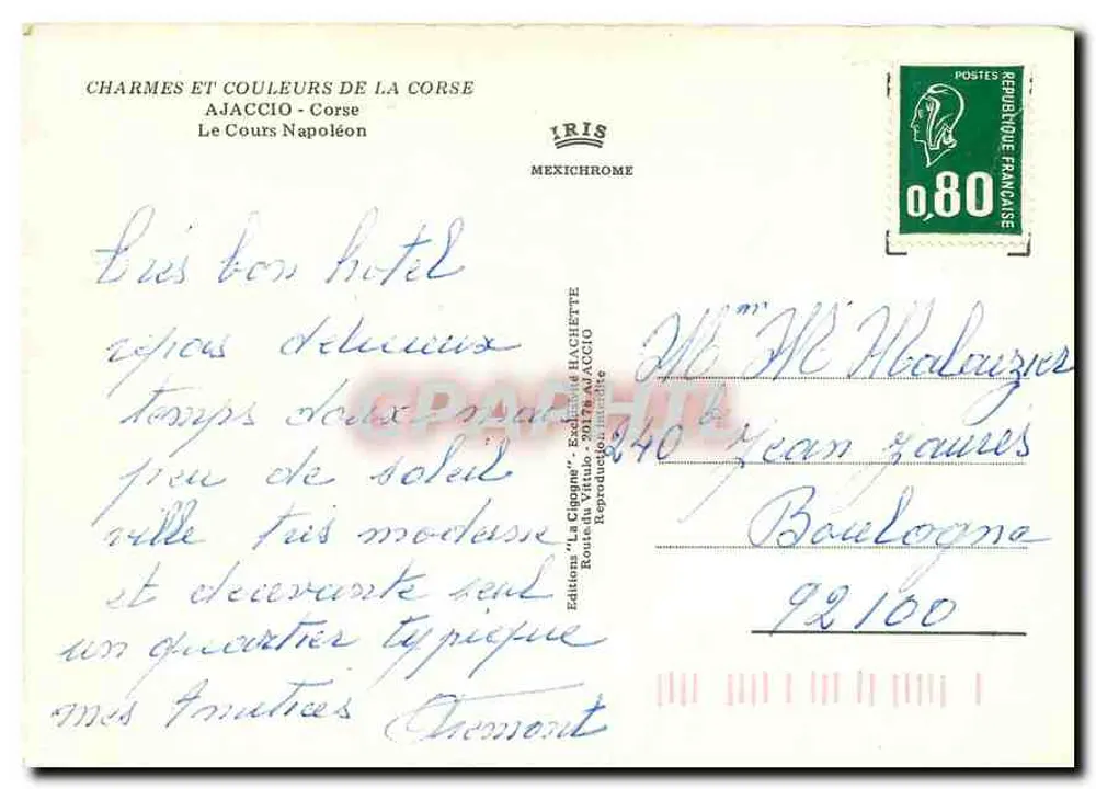 Ajaccio - Le Cours Napoléon — Charms und Farben der Corse — Éditions 'La Cigogne', Ajaccio - Rückseite