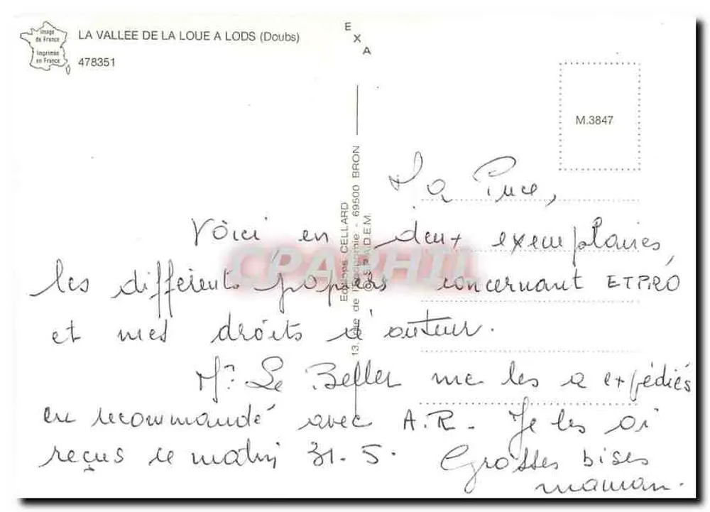 La Loue — vista do vilarejo e seu ponte — Éditions Cellard Bron - Verso