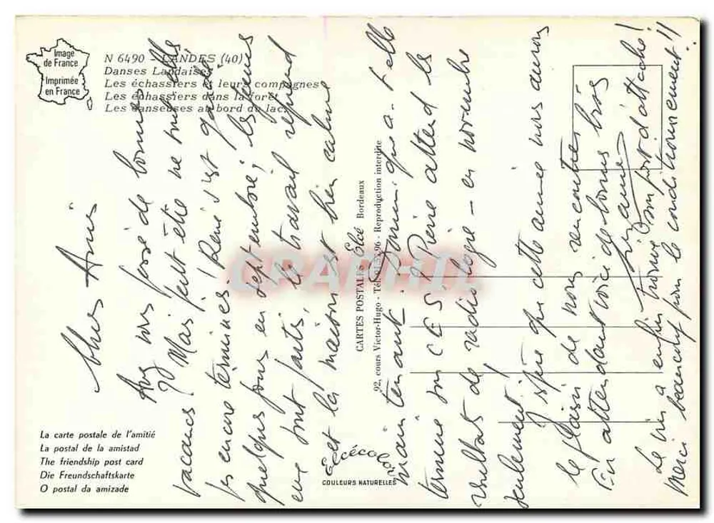 Landes-Tänze — Die Stelzwandler und ihre Partnerinnen — Verlag Vinor-Hugo, Bordeaux, Nr. 6490 - Rückseite