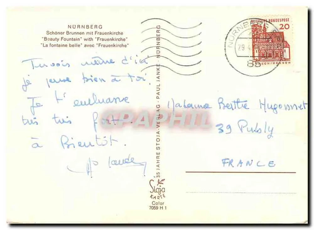 Nürnberg — Brunnen der Schönheit und Kirche der Damen — Staga Verlag, Serie 7059 H 1 - Rückseite