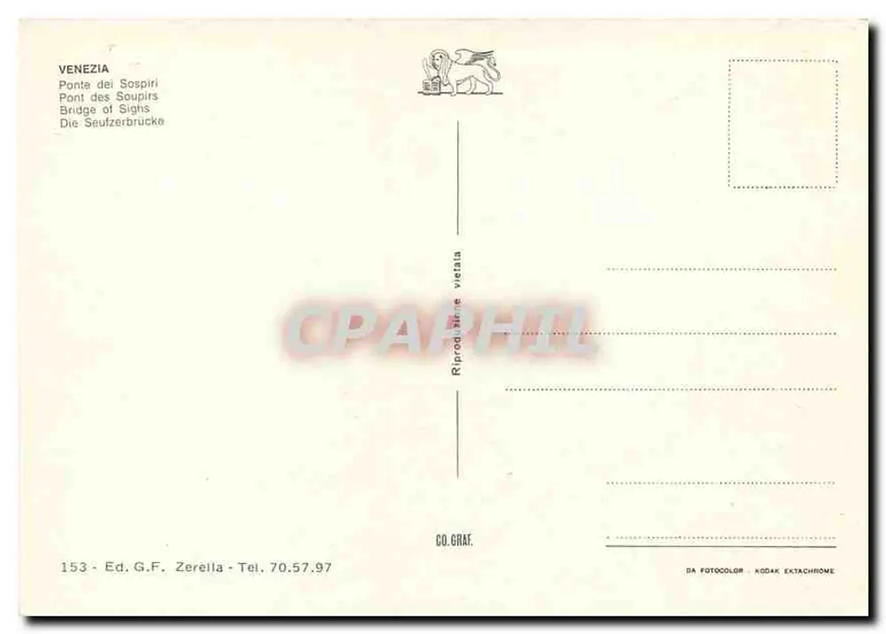 Veneza — O Ponte dos Suspiros — Ed. G.F. Zerella n°153 - Verso