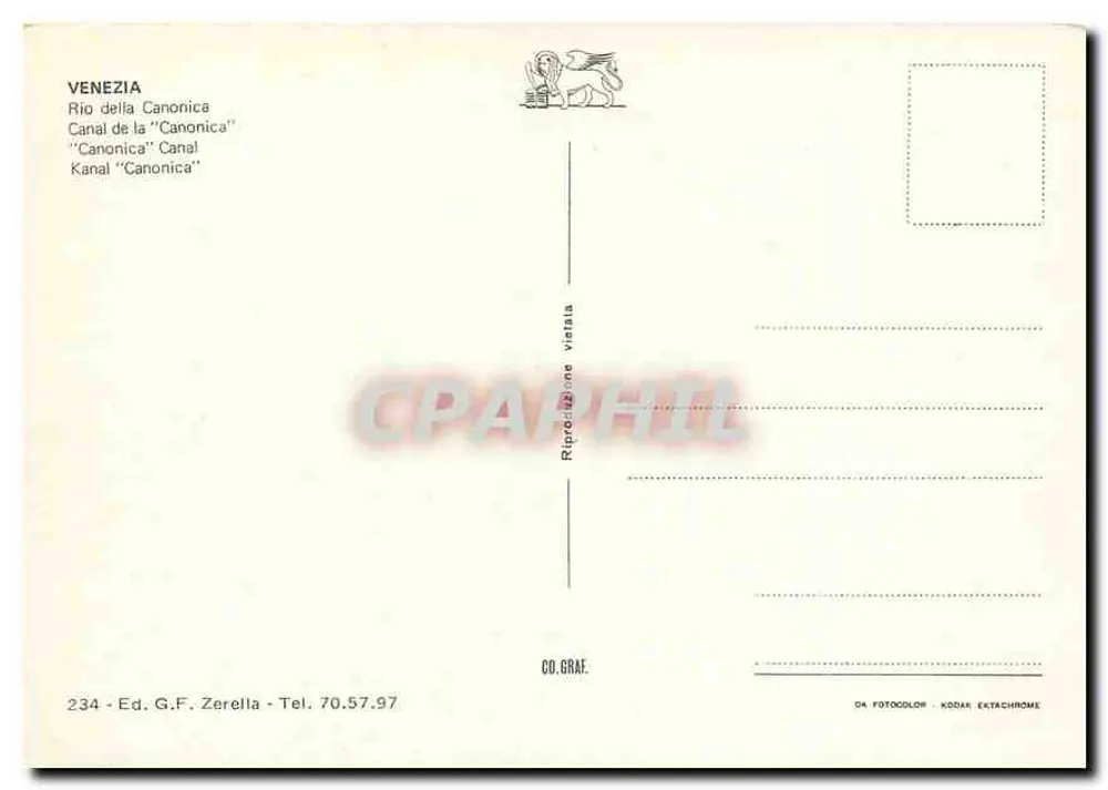 Veneza — O rio della Canonica — Éd. G.F. Zerella n°234 - Verso