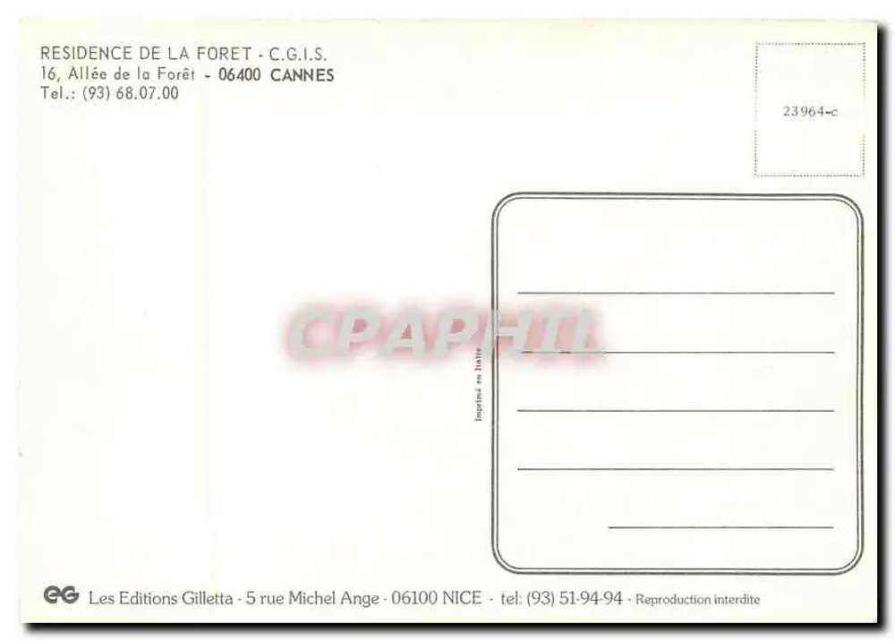 Residência da Floresta — Cannes — Les Éditions Gilletta - Verso
