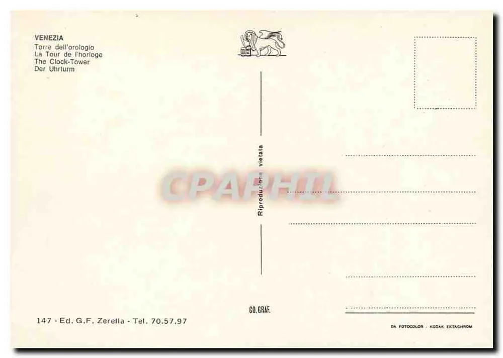 Piazza San Marco — Torre da Igreja — Ed. G.F. Zerella n°147 - Verso
