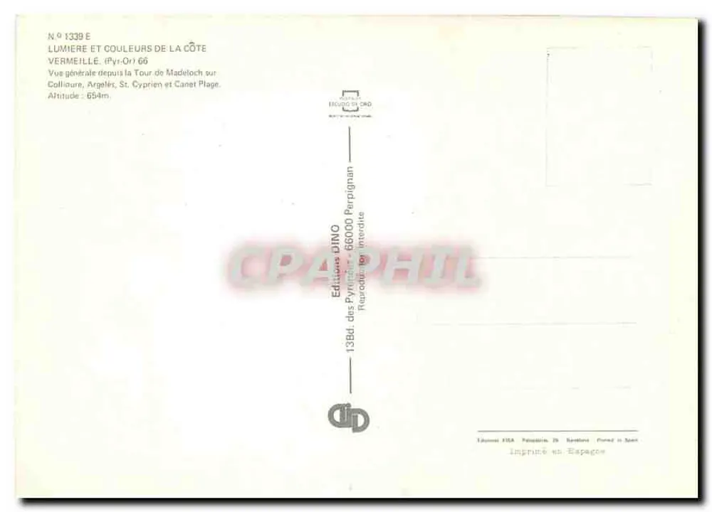 Allgemeiner Blick von der Madeloch-Turm — Collouire, Argelès, St. Cyprien und Canel Plage — Éditions DINO, Perpignan - Rückseite