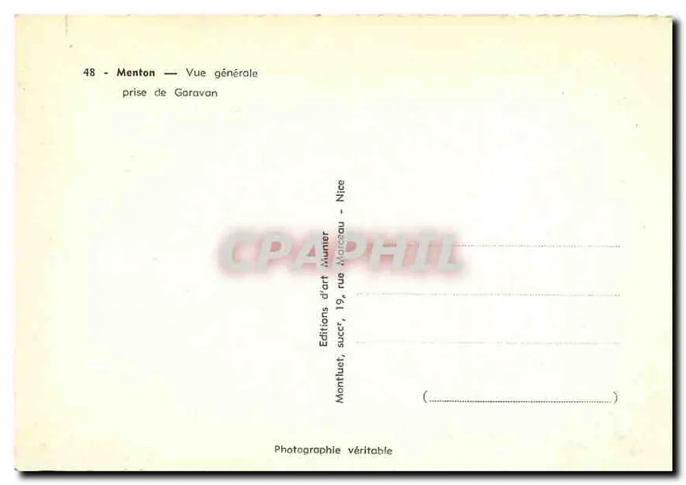 Menton — Vista geral — vista de Garavan — Munier - Verso