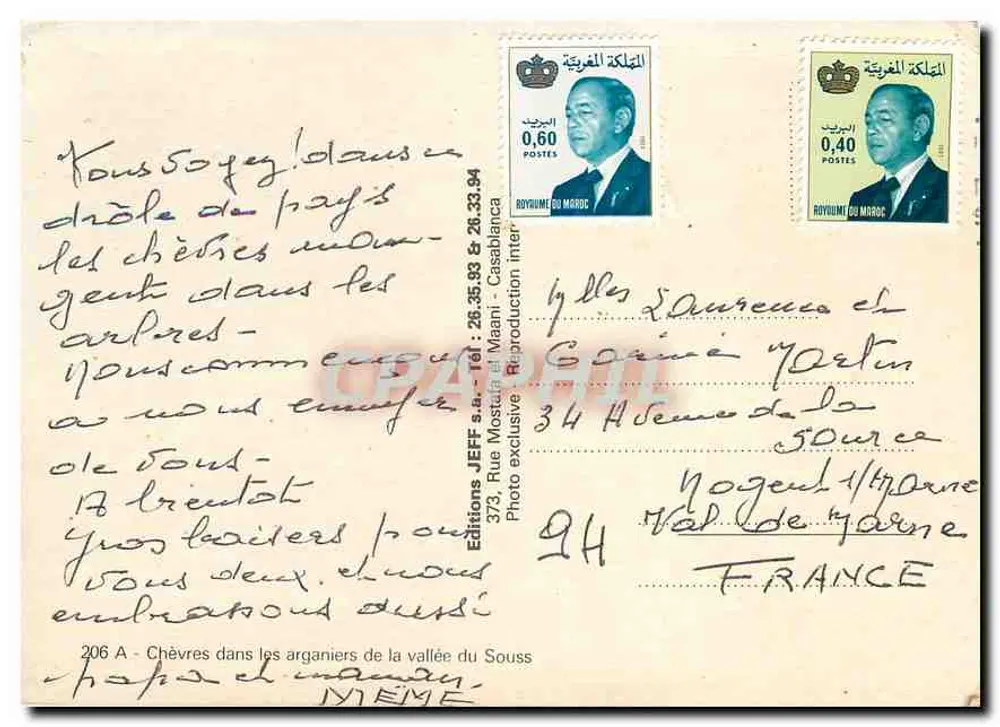 Cabras entre los arganeros de la valle del Souss — Editions JEFF s.a. — N° 206 A - Reverso