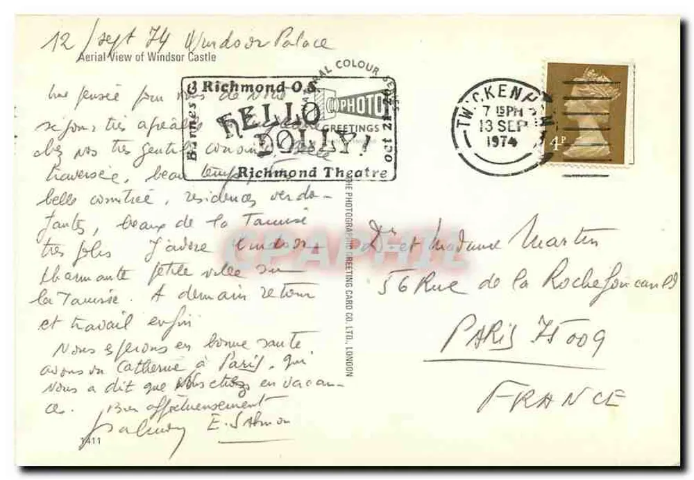 Castello di Windsor — vista aerea — Richmond Theatre Photographic Postcard Co. Ltd. London - Verso
