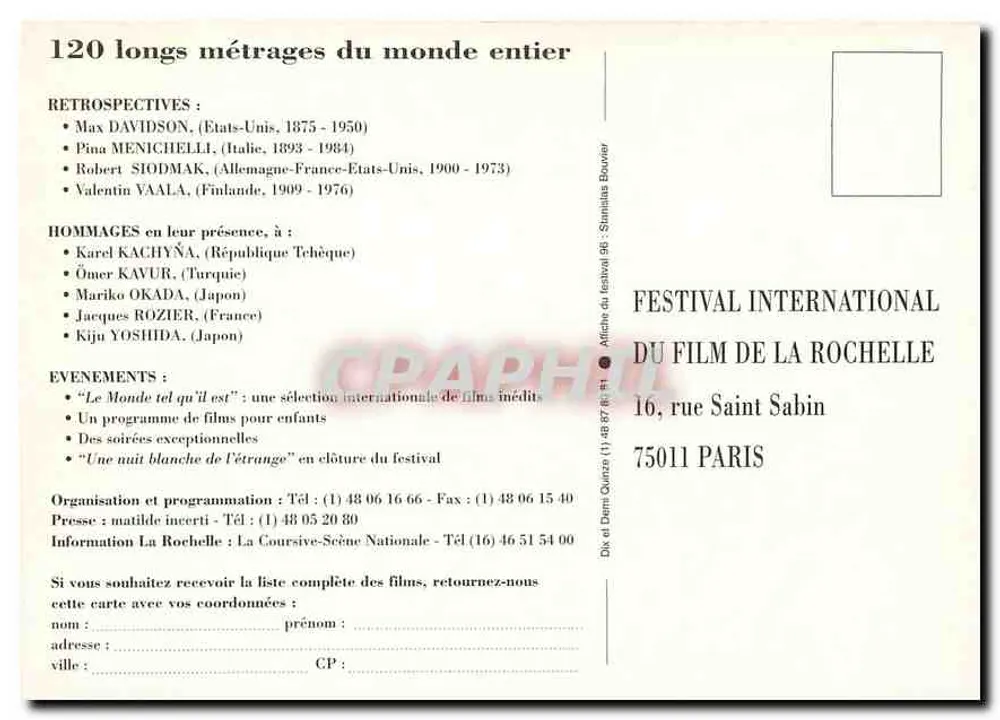 Internationaler Filmfestival von La Rochelle — 24. Ausgabe — 28. Juni - 8. Juli 1966 - Rückseite
