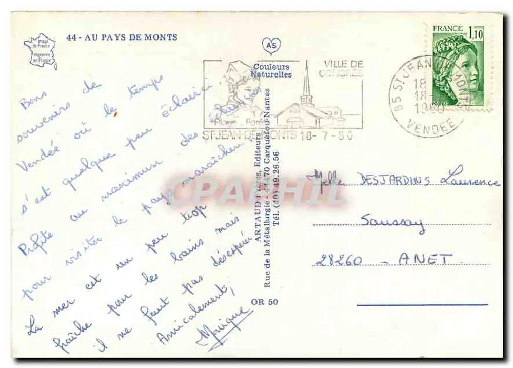 Casa com telhado de colmo — Pays de Monts — Editor Artaud, n°44 - Verso