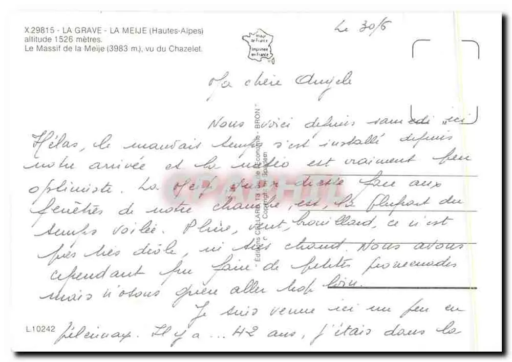 La Grave - La Meije (Hautes-Alpes) — von Chazelet aus gesehen — Verlag BRON, Nr. L10242 - Rückseite