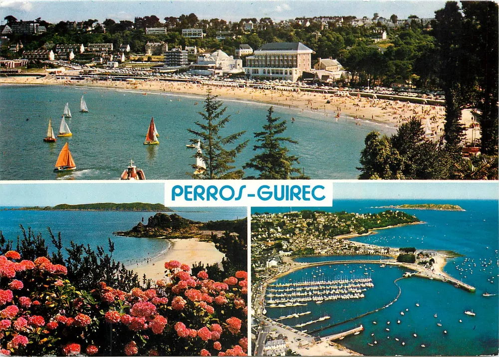 Perros-Guirec — Panoramablick auf den Strand, den Hafen und die Blumen — Éditions d'Art 'Jack' - Vorderseite