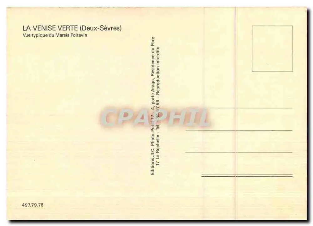 Die grüne Venedig (Deux-Sèvres) — Typische Ansicht des Marais Poitevin — Editions J.C. Photo-Publi 17, La Rochelle - Rückseite