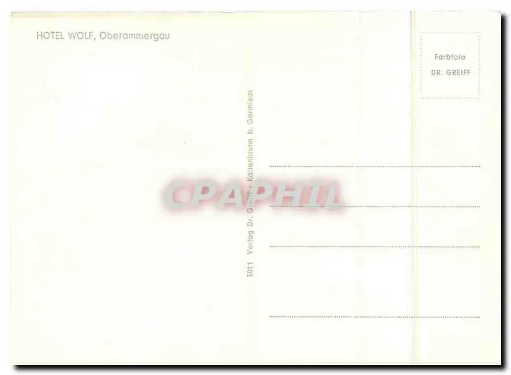 Hotel Wolf — Oberammergau — editor Dr. Greiff - Verso