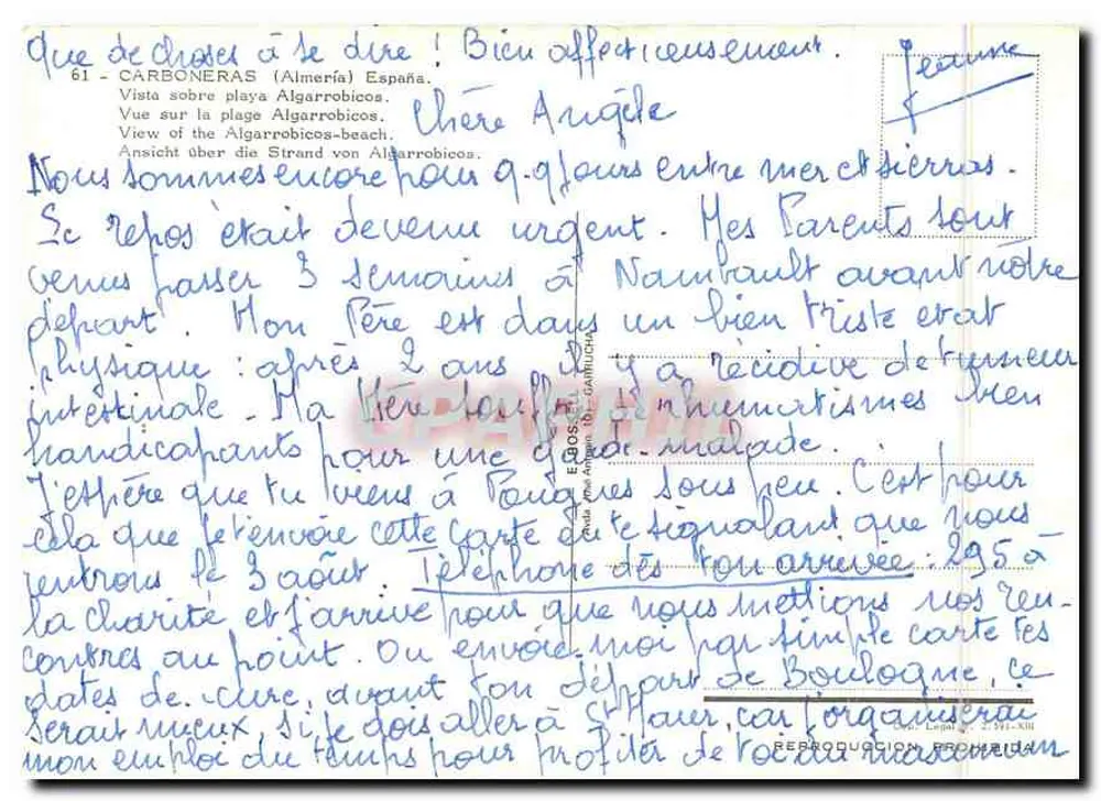 Carboneras — Blick auf den Algarrobicos-Strand — Verlag EROS, Nr. 61 - Rückseite