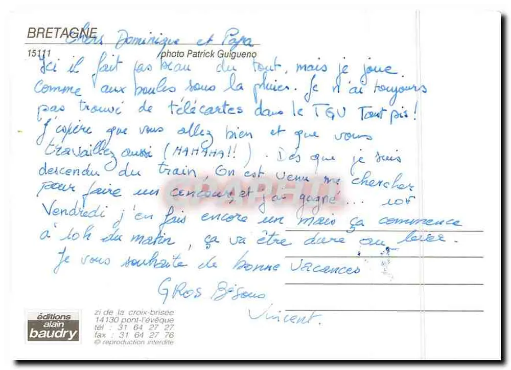 Bretanha — Vista de vela — edições Alain Baudry n°15111 - Verso