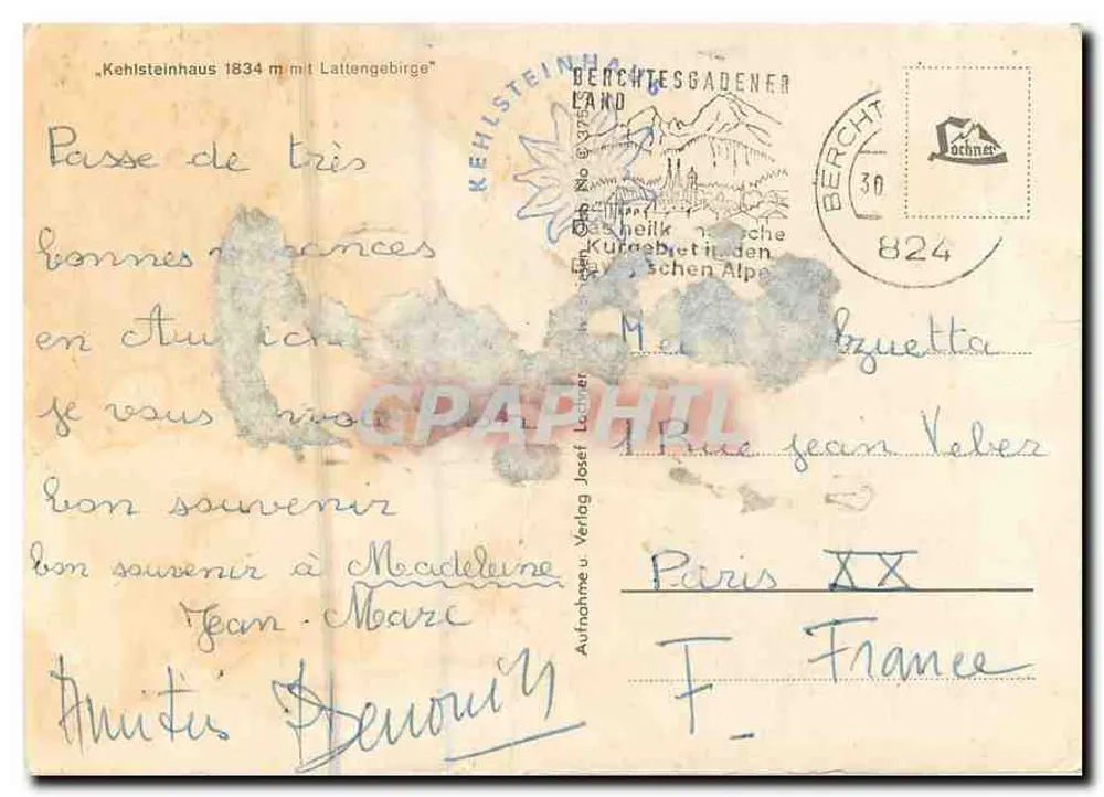 Kehlsteinhaus 1834 m com Lattengebirge — Kehlsteinhaus — Kehlsteinhaus Verlag, n° 824 - Verso