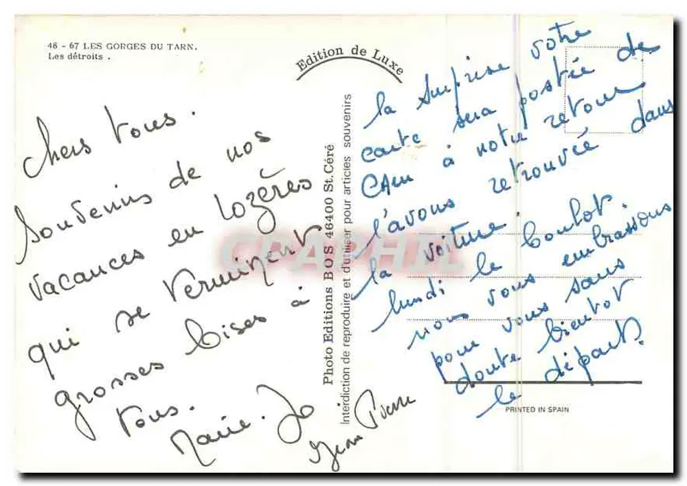 As Gorges do Tarn — Os Détroits — Edição de Luxo, BOS 46400 St-Céré - Verso