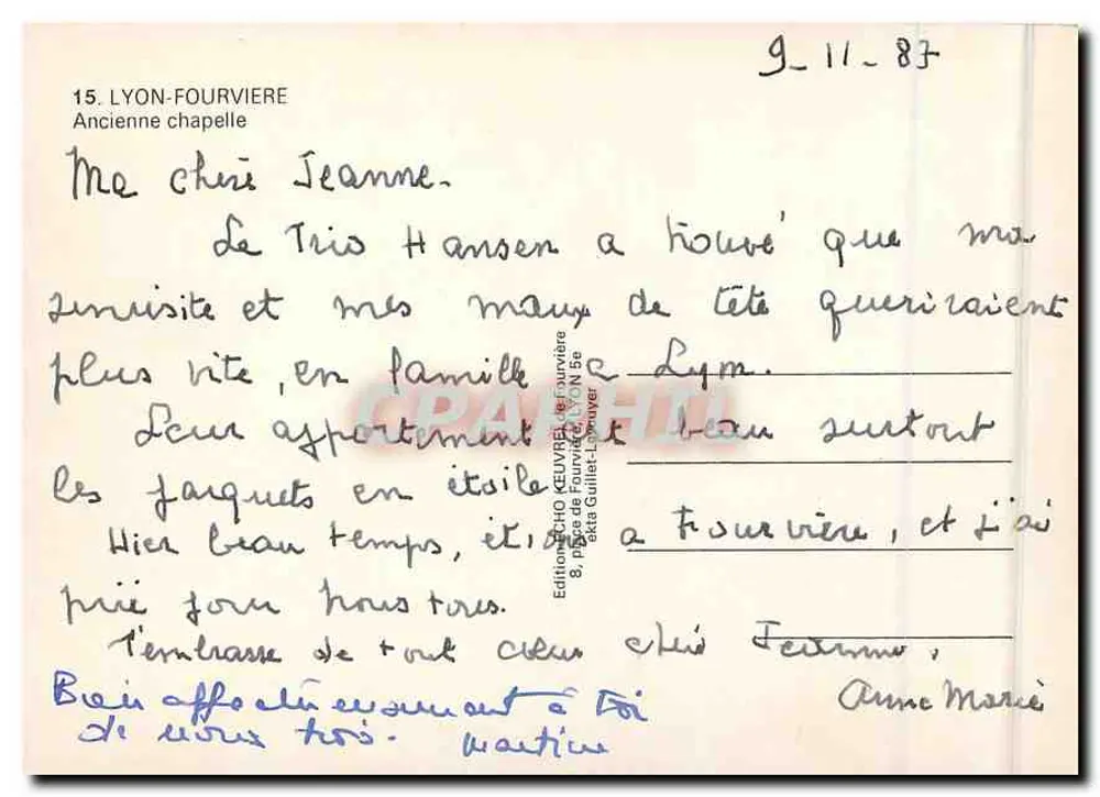 Lyon-Fourvière — Antiga capela — Edições CHO KEEUVRE - Verso
