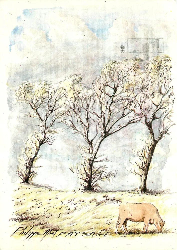 Paysage — aquarelle de Philippe Abel — éditeur S.P.A.D.E.M. n°85 - Recto