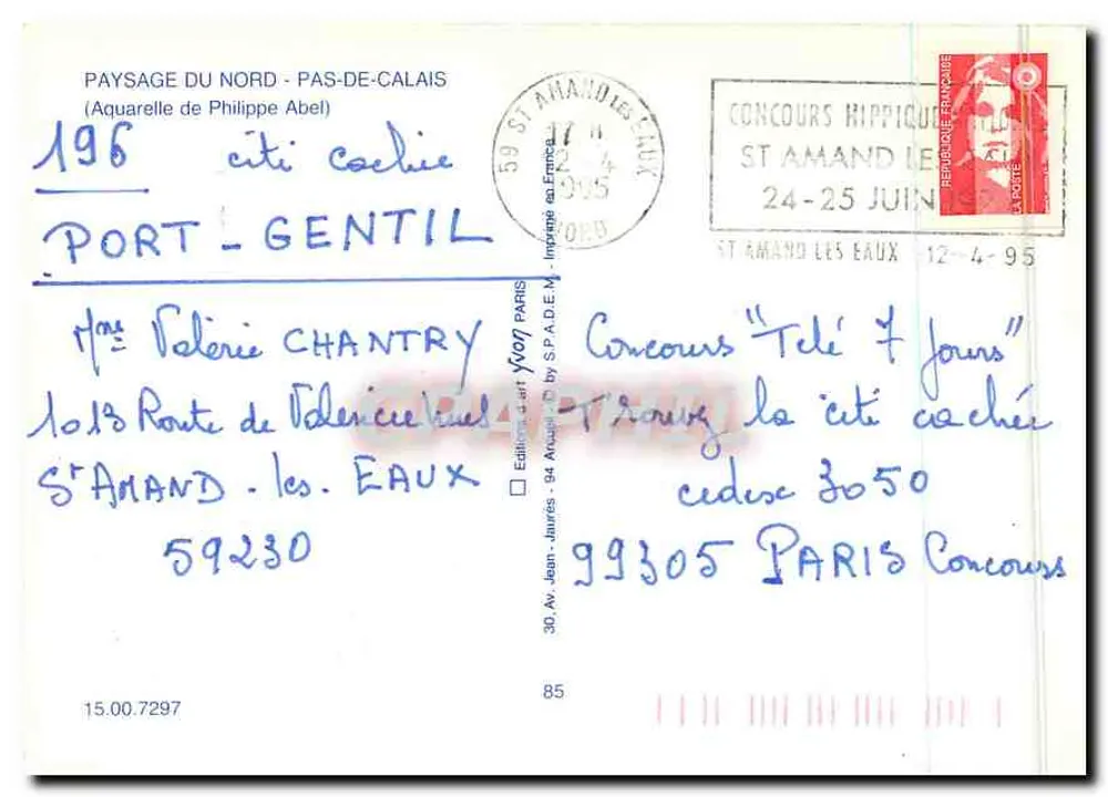Paysage — aquarelle de Philippe Abel — éditeur S.P.A.D.E.M. n°85 - Verso