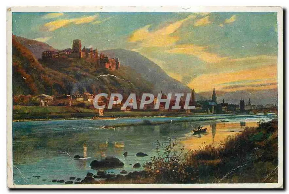 Heidelberg — vista da cidade e do castelo sobre o Reno — H. Hoffmann, n° 533 - Frente