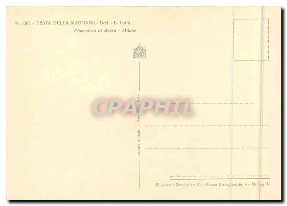 Cabeça da Virgem — detalhe — Eliocromia Zacchetti & C. Milão - Verso