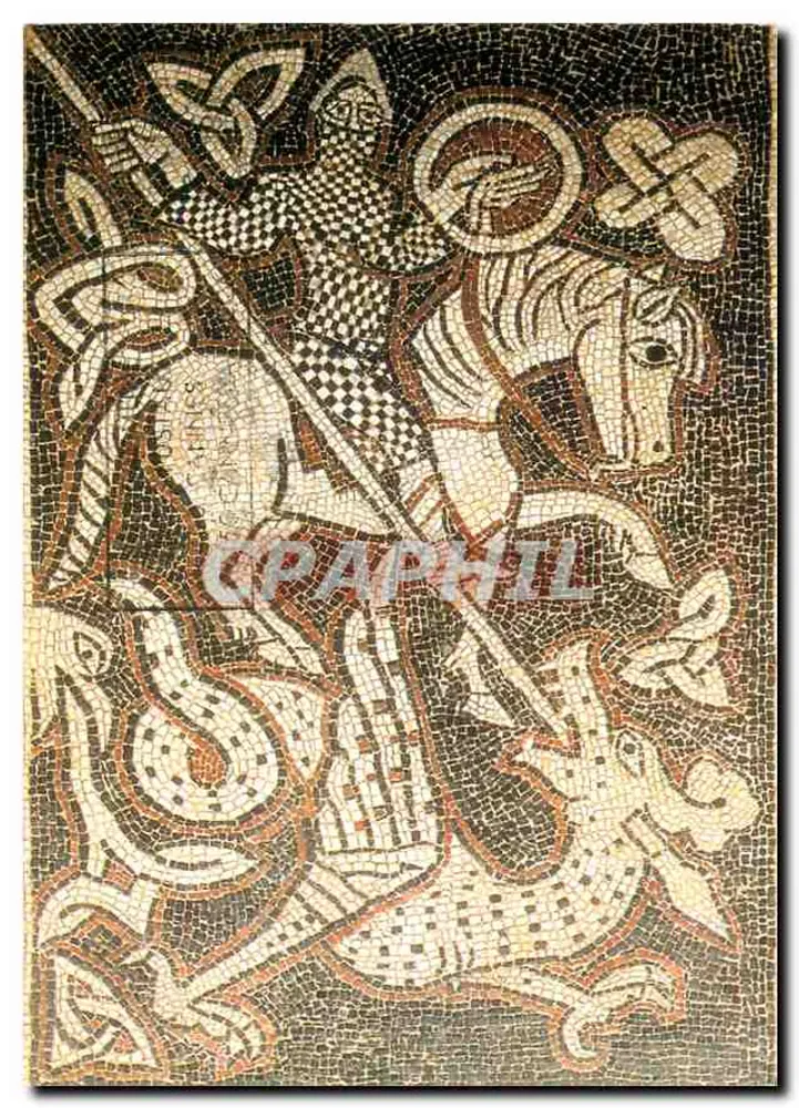 Cavaleiro matando o dragão — Mosaico do século XII — Mosteiro de Ganagobie - Frente
