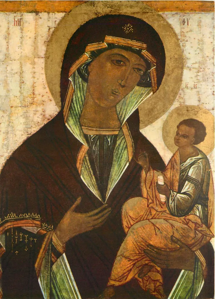 Virgem e Criança — tipo dito de Géorgia, escola de Novgorod, século XVI — Museu do Louvre - Frente