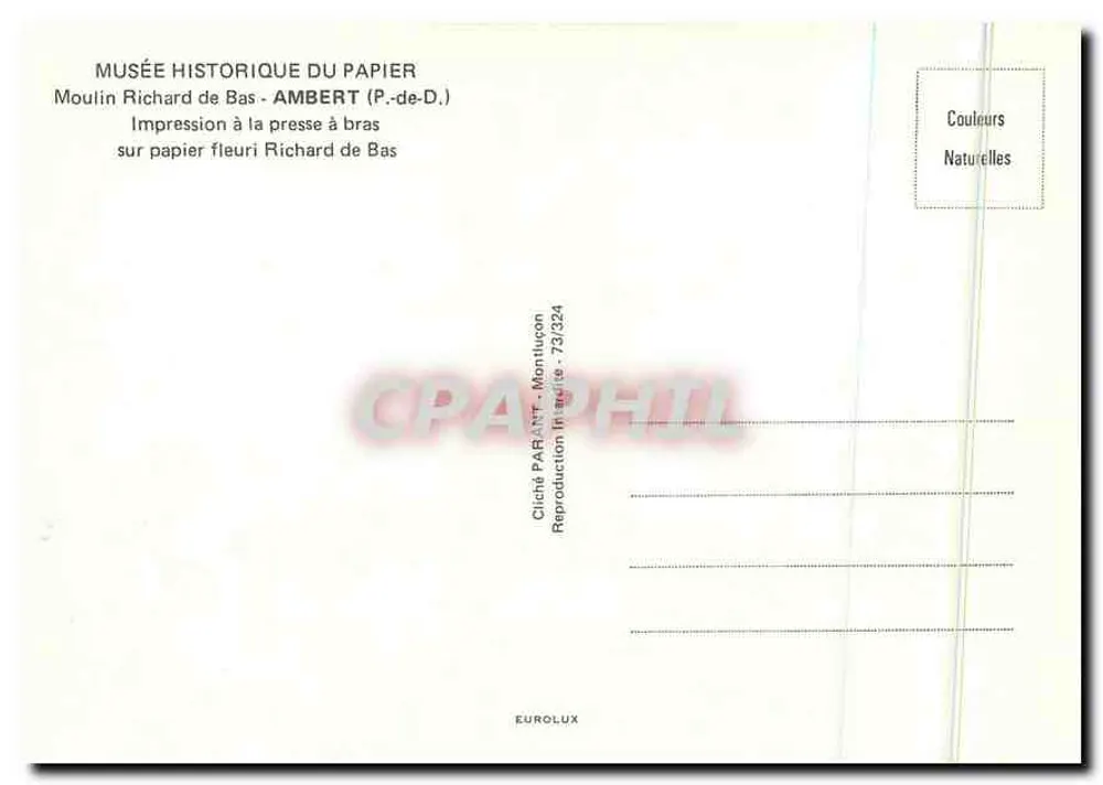 Handdruck — Museum für Papiergeschichte, Ambert (P.-de-D.) — Cliché PARANT - Montluçon - Rückseite