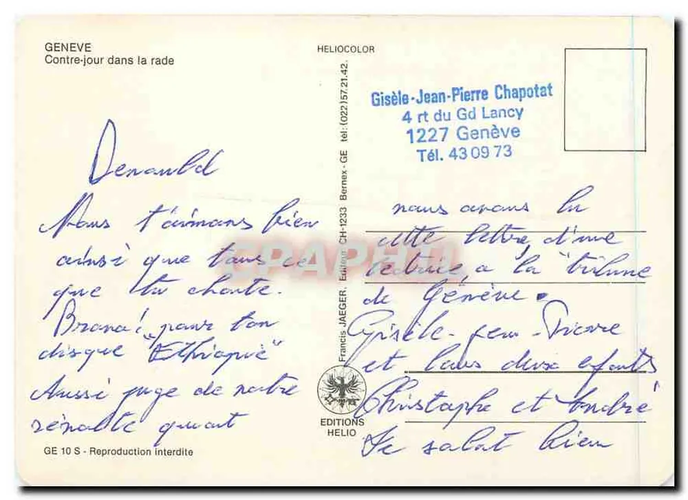 Genève — A fonte de Jet d'Eau — Edições Héliocolor - Verso