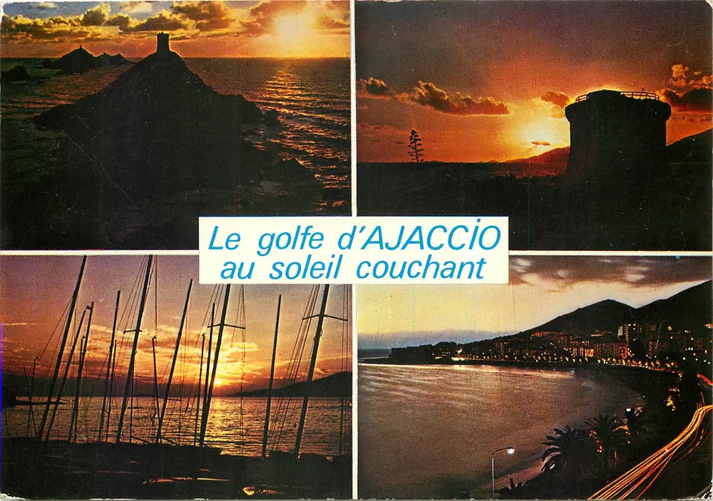 Der Golf von AJACCIO bei Sonnenuntergang — Éditions S.A.O.-Route du Vittorio, Serie 'Charmes et couleurs de la Corse' - Vorderseite