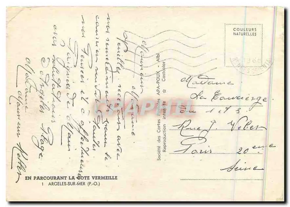 Argelès-sur-Mer — Ansicht der Küste — Gesellschaft der Ansichtskarten APA-POUX - Rückseite