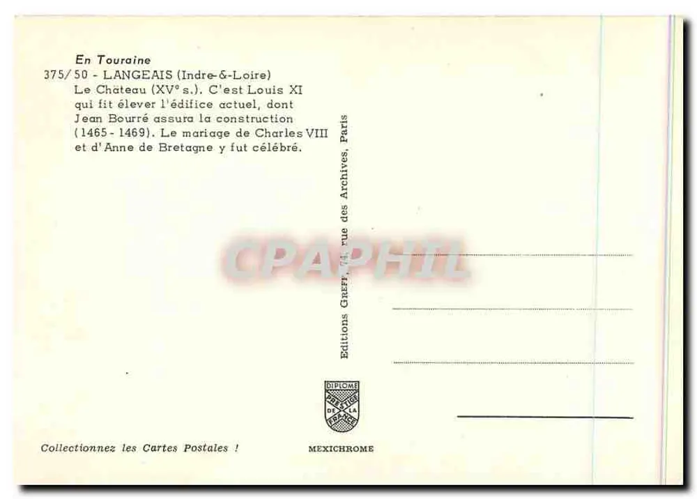 Schloss Langeais — 15. Jahrhundert — Éditions Gareil, Paris - Rückseite