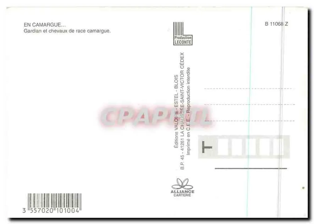 Camargue — Gardian und Camargue-Pferde — Éditions Valori-Estel-Saint-Victor, Serie B 11068 Z - Rückseite