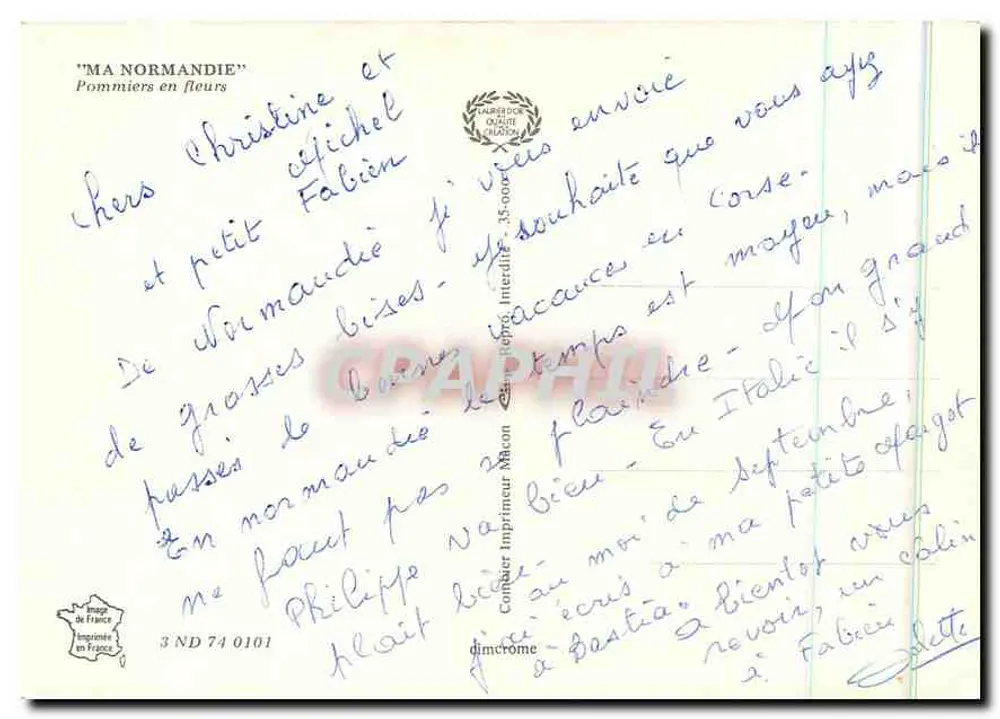 Blossoming Apple Trees — Normandy — Imprimeur Macon - Back