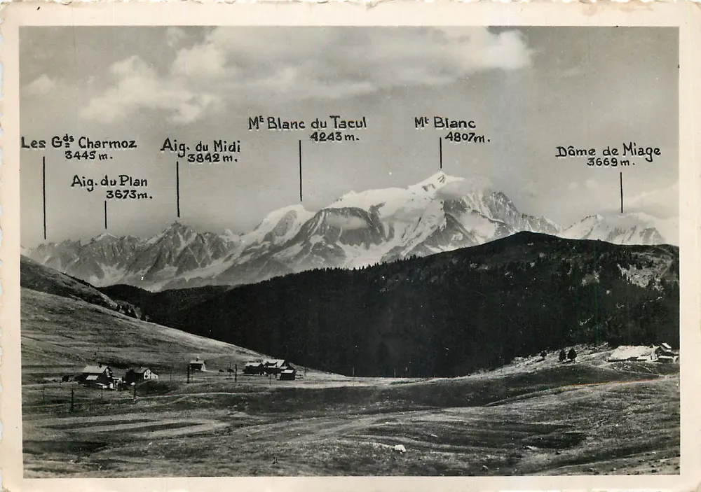 Col des Aravis und Mont Blanc — Ansicht der umliegenden Gipfel — L. Mohand, Verleger in Mégeye (Haute-Savoie) - Vorderseite