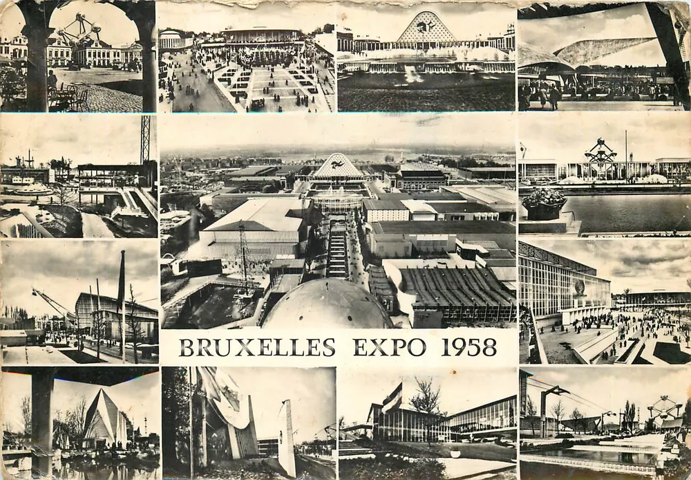 Bruxelles Expo 1958 — Vista panorámica y detalles de los pabellones — Editor desconocido, n° 28 - Anverso