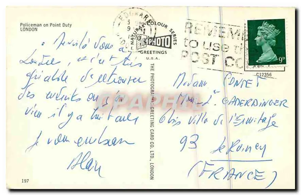 Politieagent in dienst — Londen — Natural Colour Series, The Photographic Greeting Card Co. Ltd. - Achterkant